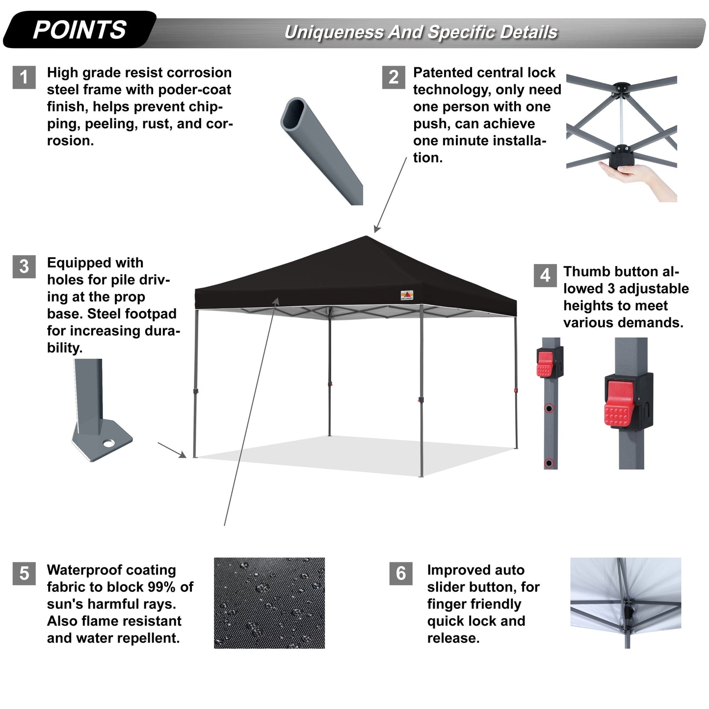 ABCCANOPY Tente de parasol pliable facile à installer, durable, pour extérieur.
