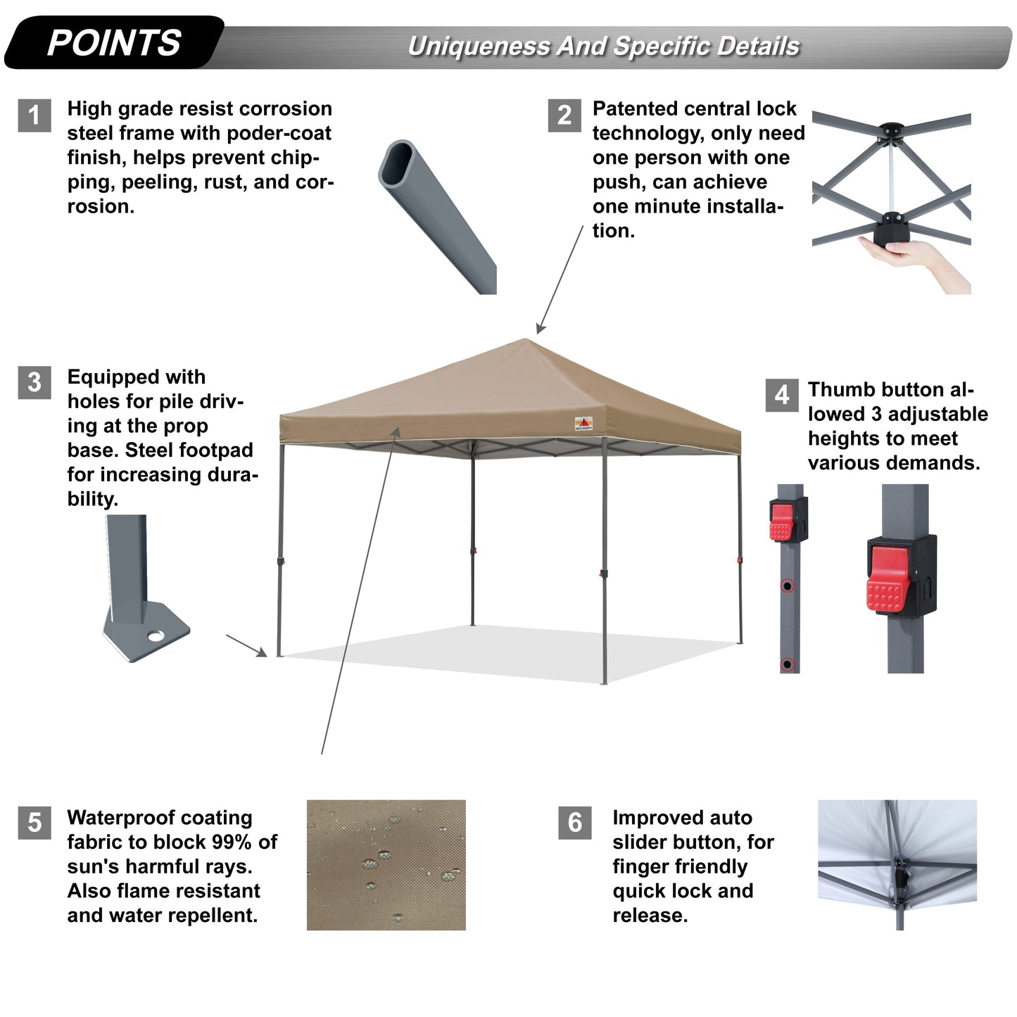 ABCCANOPY Tente de parasol pliable facile à installer, durable, pour extérieur.