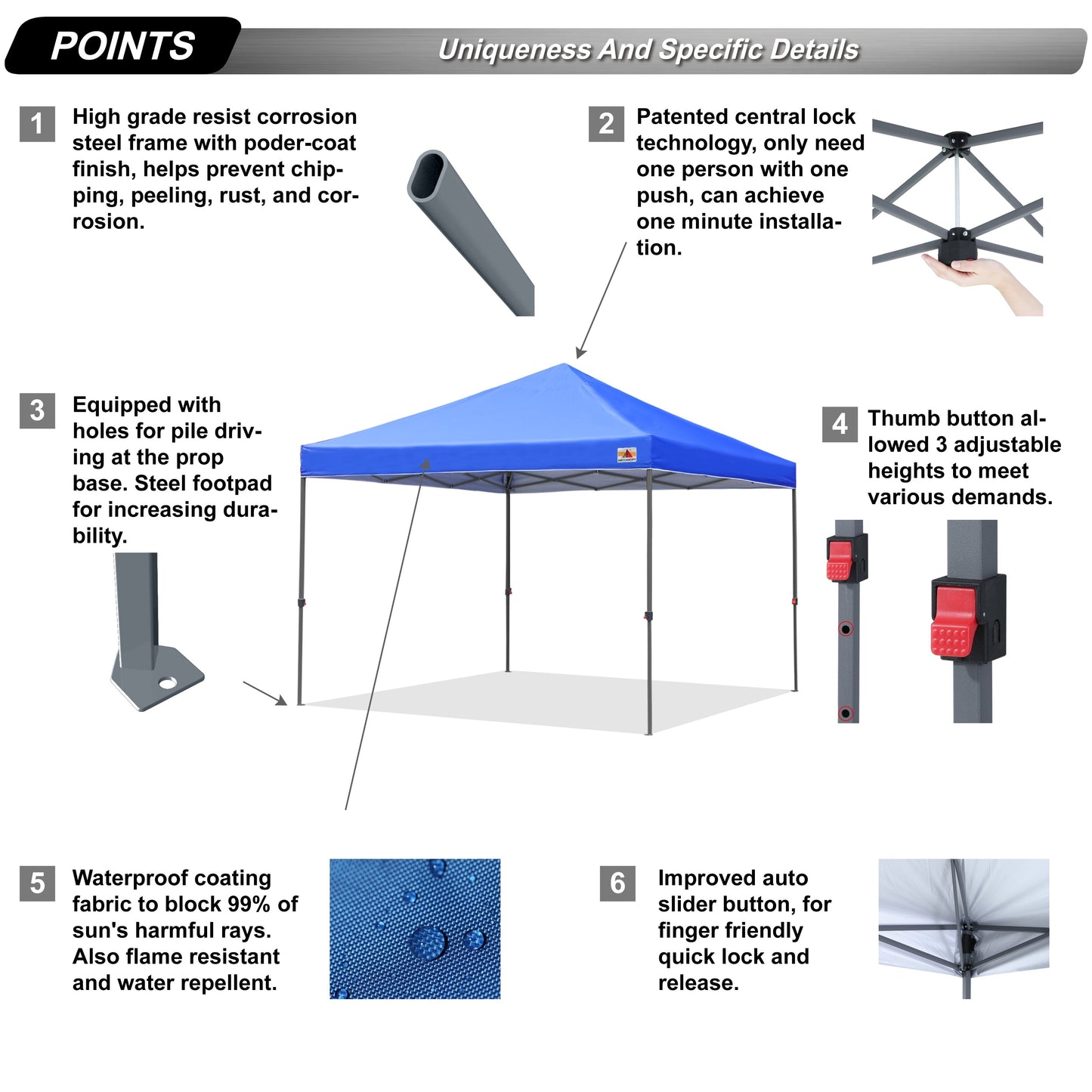 ABCCANOPY Tente de parasol pliable facile à installer, durable, pour extérieur.
