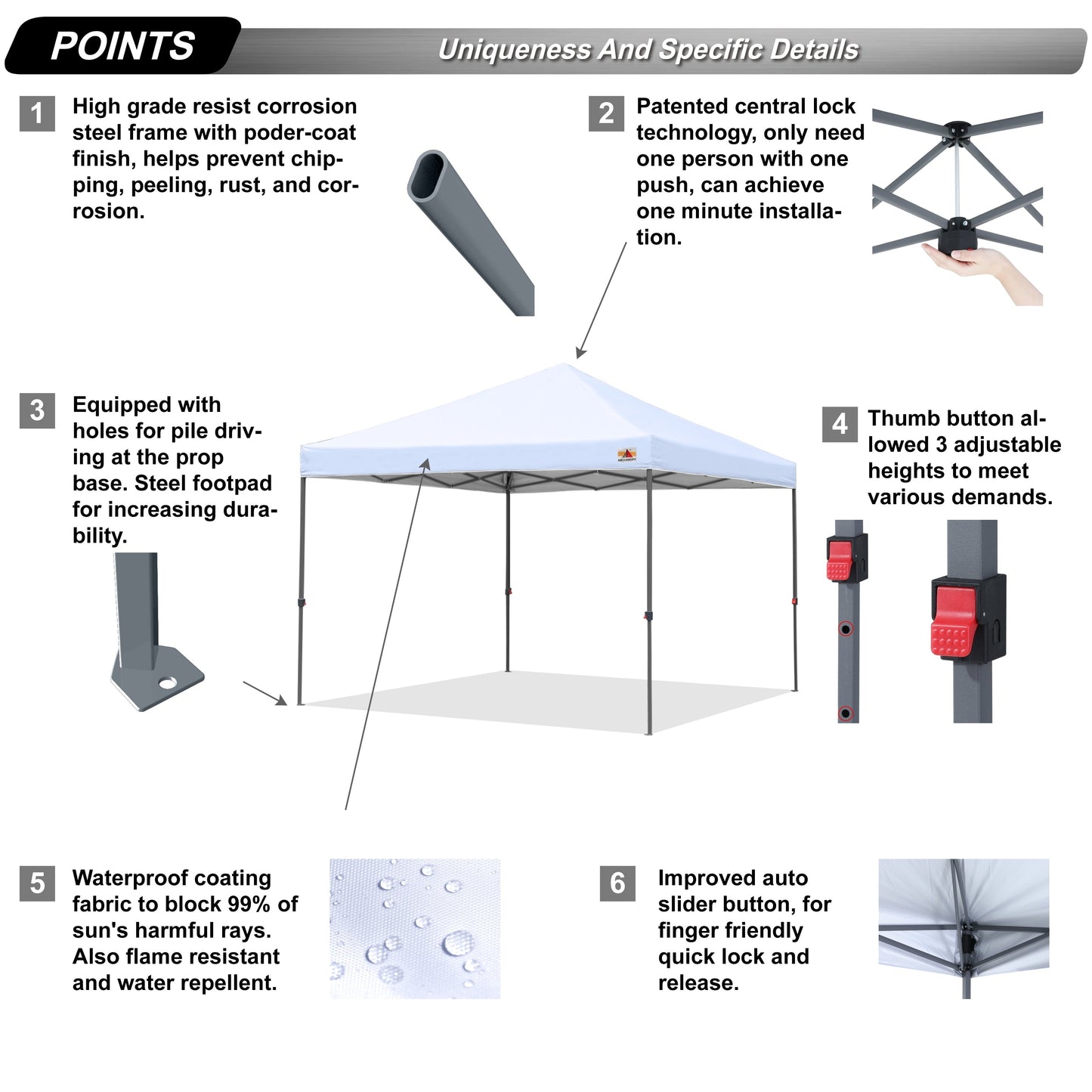 ABCCANOPY Tente de parasol pliable facile à installer, durable, pour extérieur.