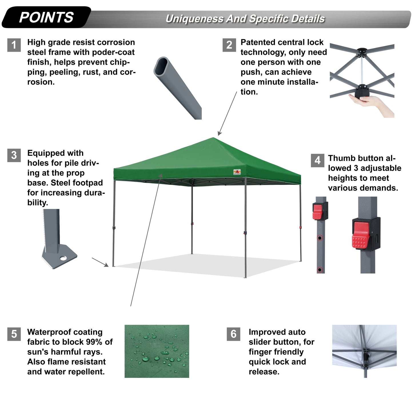 ABCCANOPY Tente de parasol pliable facile à installer, durable, pour extérieur.