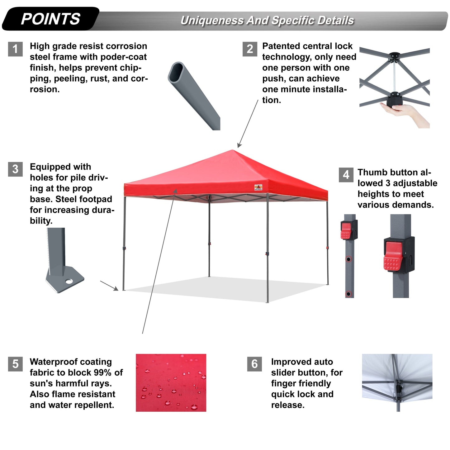 ABCCANOPY Tente de parasol pliable facile à installer, durable, pour extérieur.
