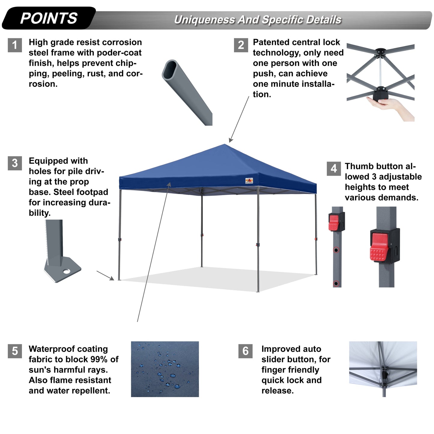 ABCCANOPY Tente de parasol pliable facile à installer, durable, pour extérieur.