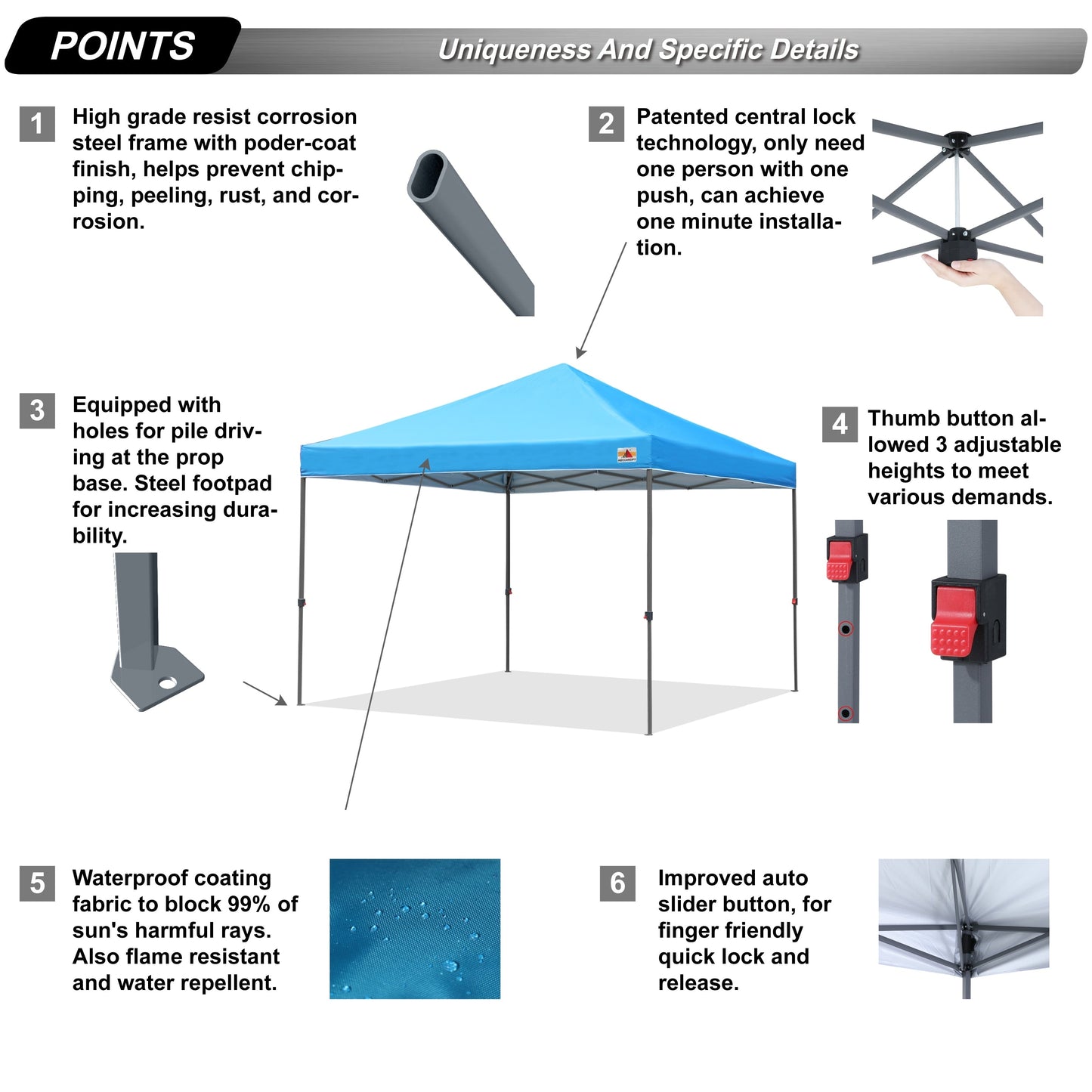 ABCCANOPY Tente de parasol pliable facile à installer, durable, pour extérieur.