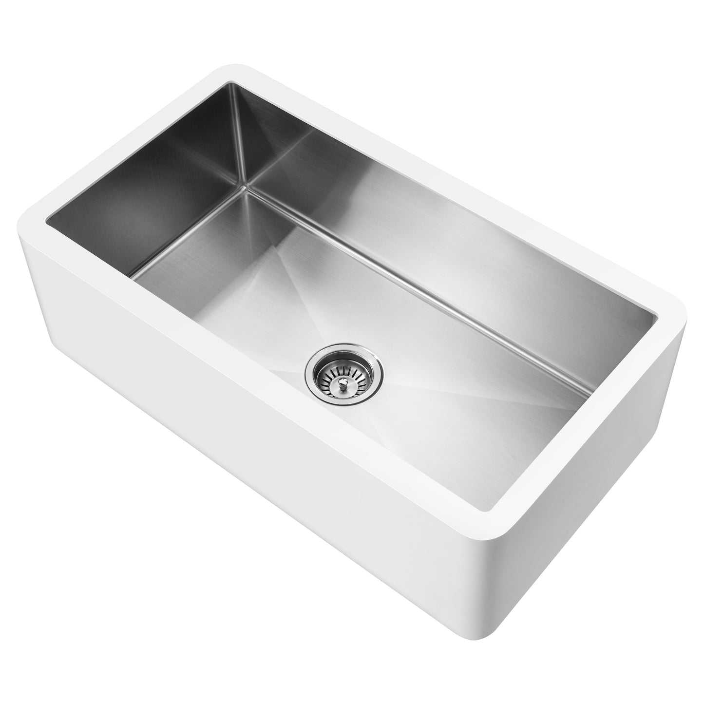 ANZZI Apollo Évier de cuisine de style farmhouse en surface solide blanche mate, 36 po, à simple cuve avec intérieur en acier inoxydable