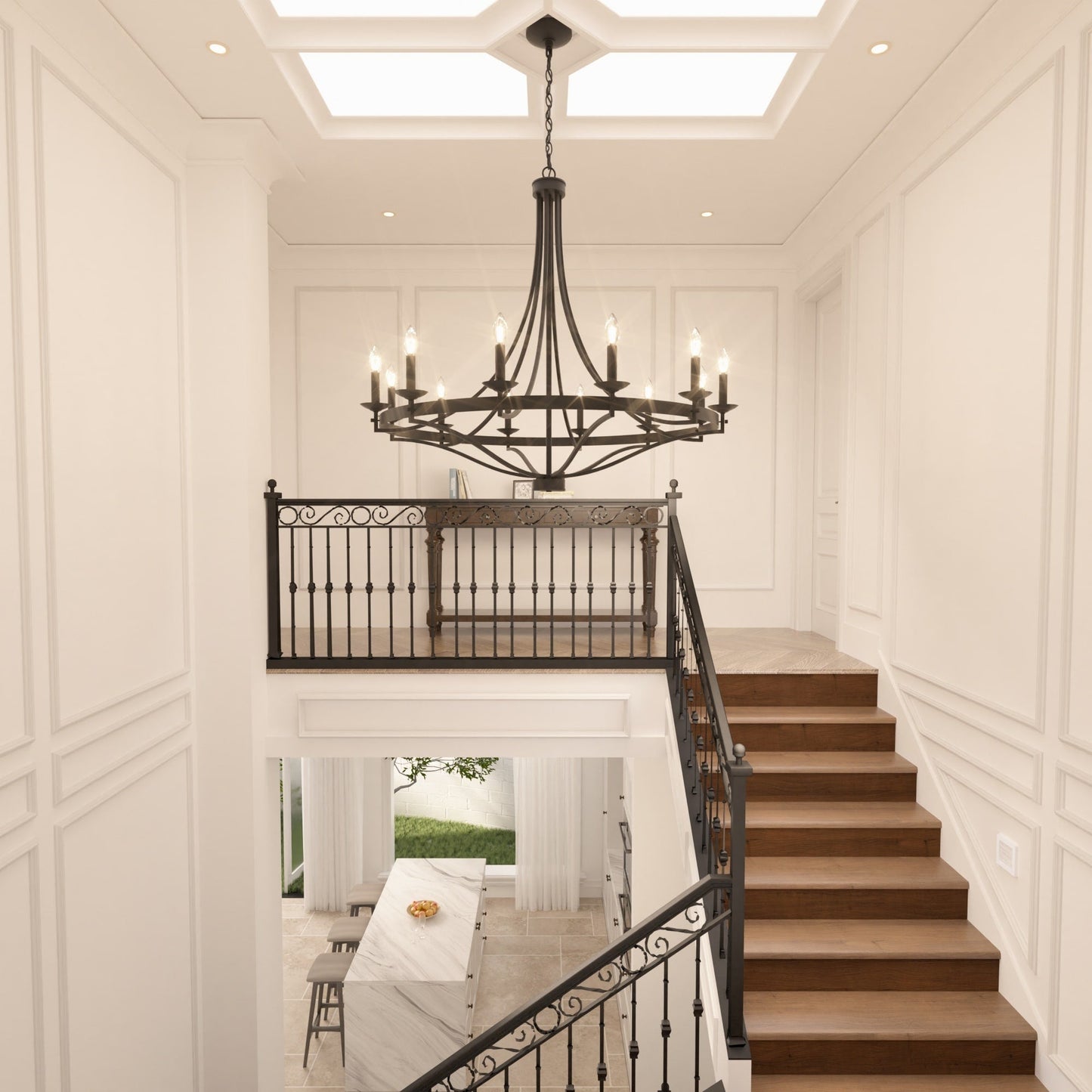 Luminaire à suspension Fidenza à 12 lumières, style ferme moderne, en forme de roue de charrette, avec certification UL - D40'' * H135''