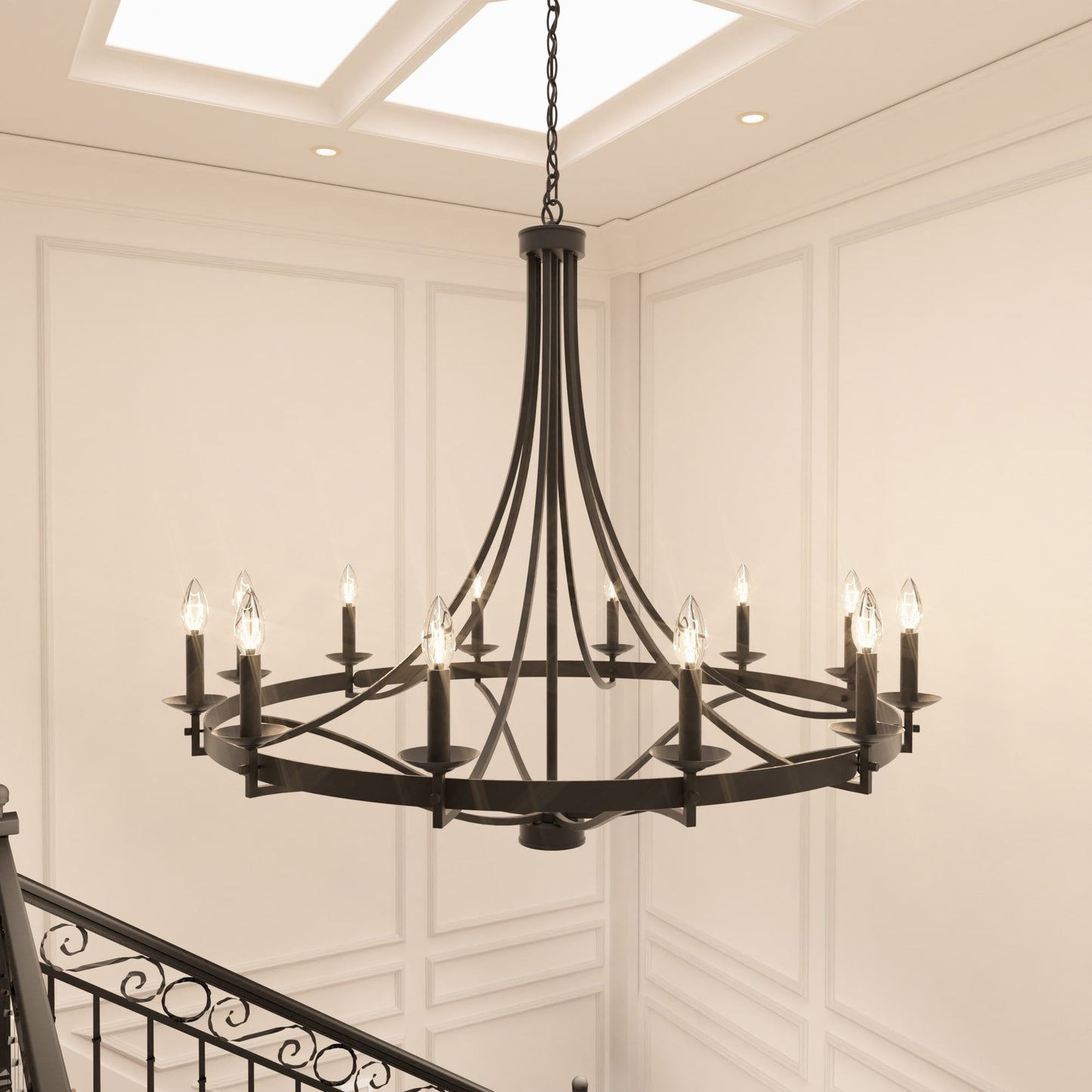 Luminaire à suspension Fidenza à 12 lumières, style ferme moderne, en forme de roue de charrette, avec certification UL - D40'' * H135''