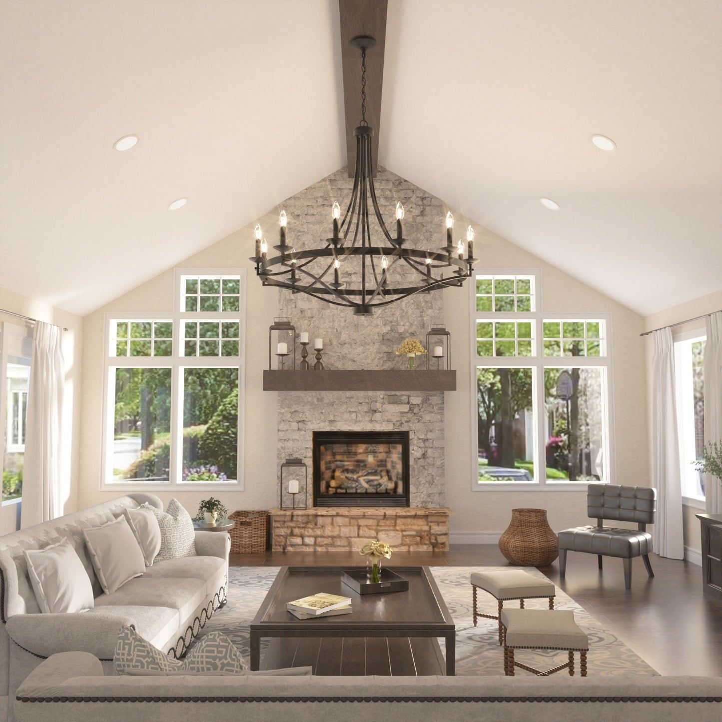 Luminaire à suspension Fidenza à 12 lumières, style ferme moderne, en forme de roue de charrette, avec certification UL - D40'' * H135''