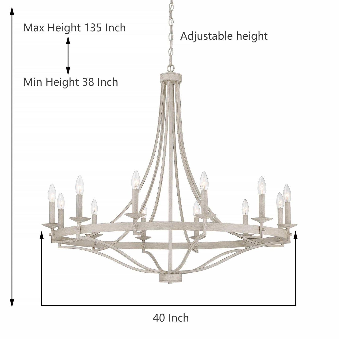 Luminaire à suspension Fidenza à 12 lumières, style ferme moderne, en forme de roue de charrette, avec certification UL - D40'' * H135''