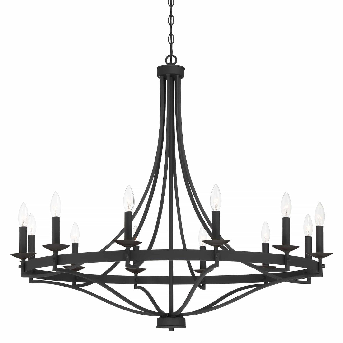 Luminaire à suspension Fidenza à 12 lumières, style ferme moderne, en forme de roue de charrette, avec certification UL - D40'' * H135''