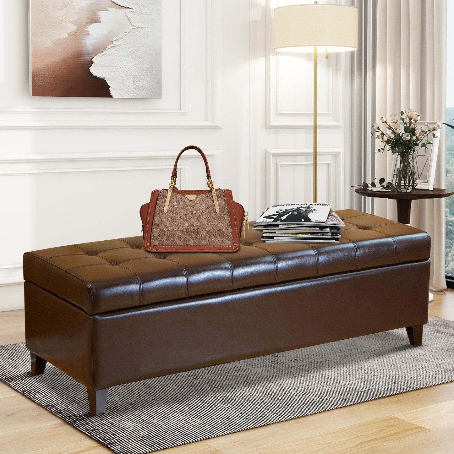 Tabouret coffre à rangement Adeco 50 en simili cuir