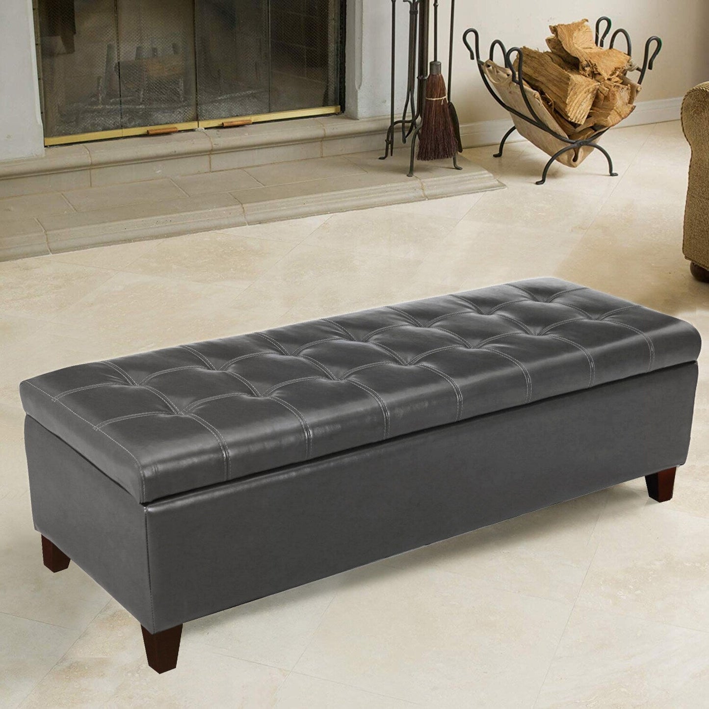 Tabouret coffre à rangement Adeco 50 en simili cuir