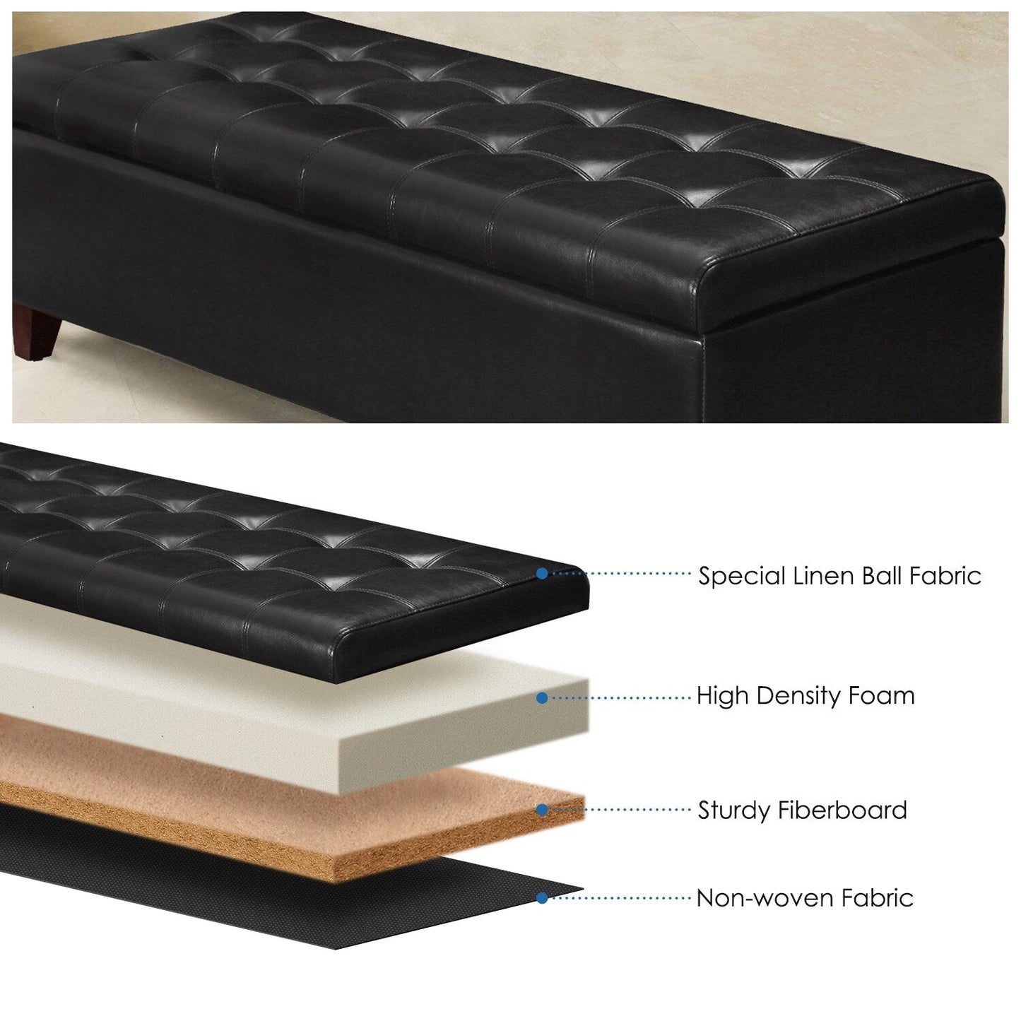 Tabouret coffre à rangement Adeco 50 en simili cuir