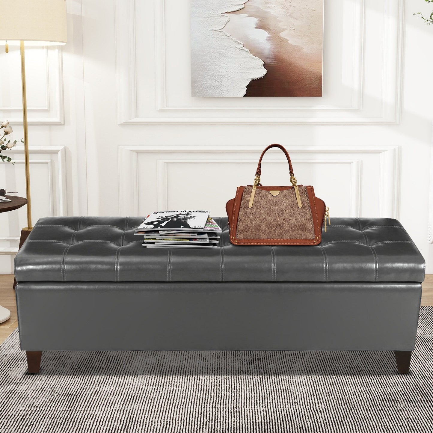 Tabouret coffre à rangement Adeco 50 en simili cuir