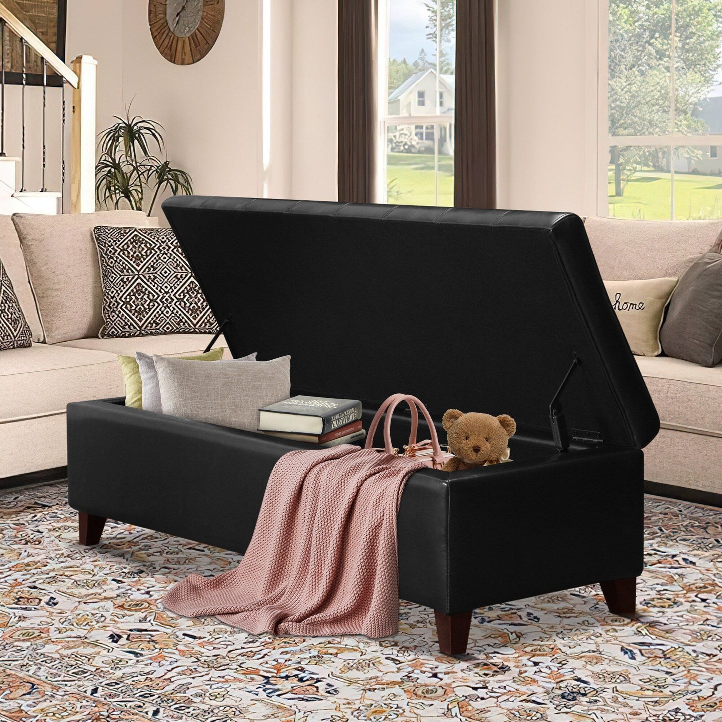 Tabouret coffre à rangement Adeco 50 en simili cuir
