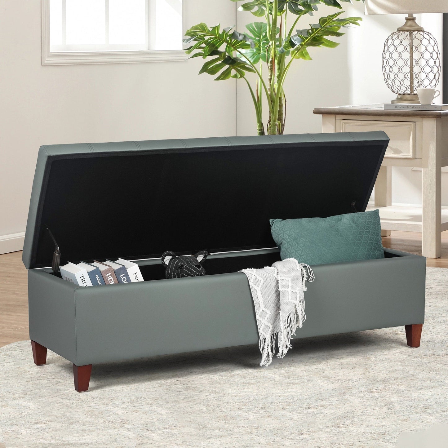 Tabouret coffre à rangement Adeco 50 en simili cuir