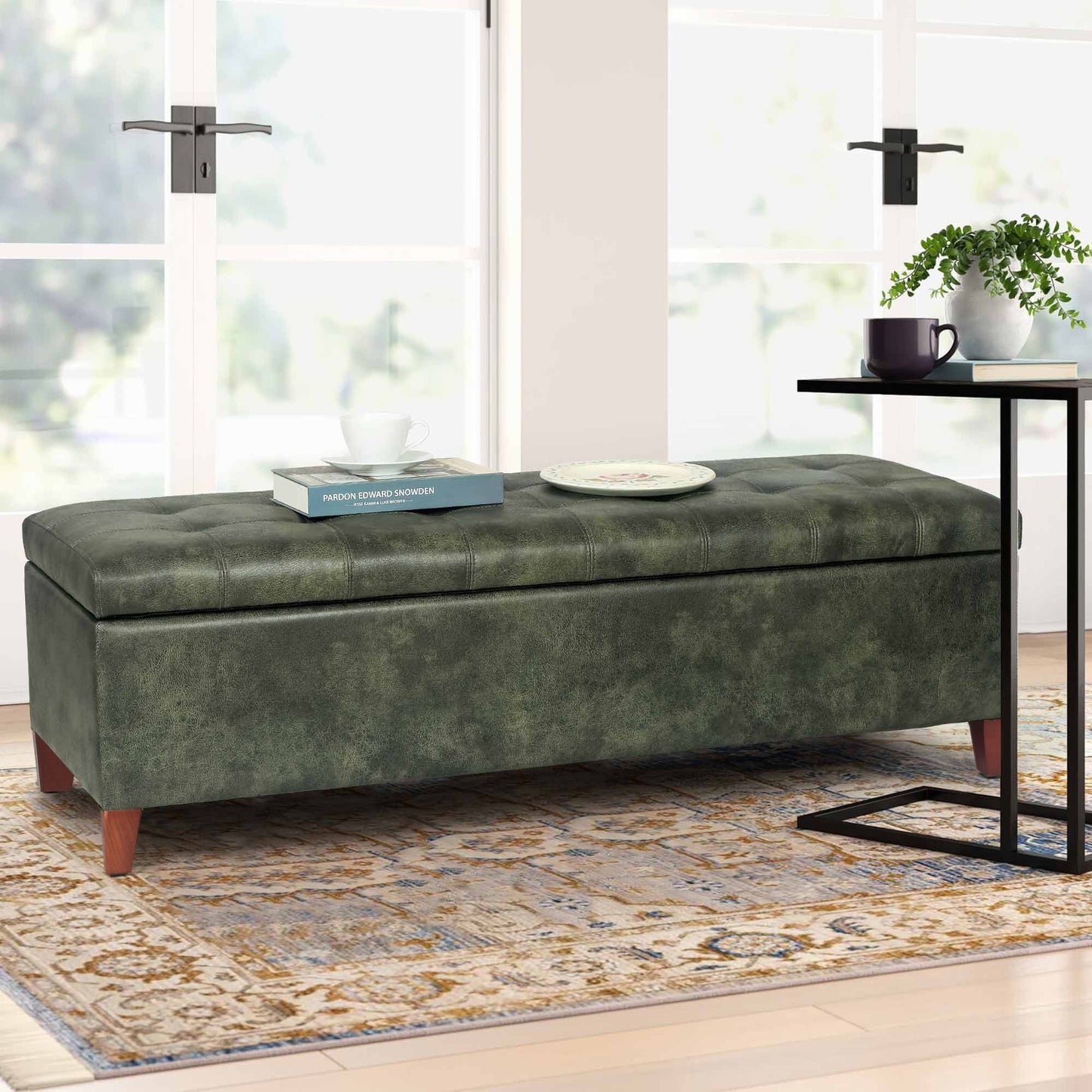 Tabouret coffre à rangement Adeco 50 en simili cuir