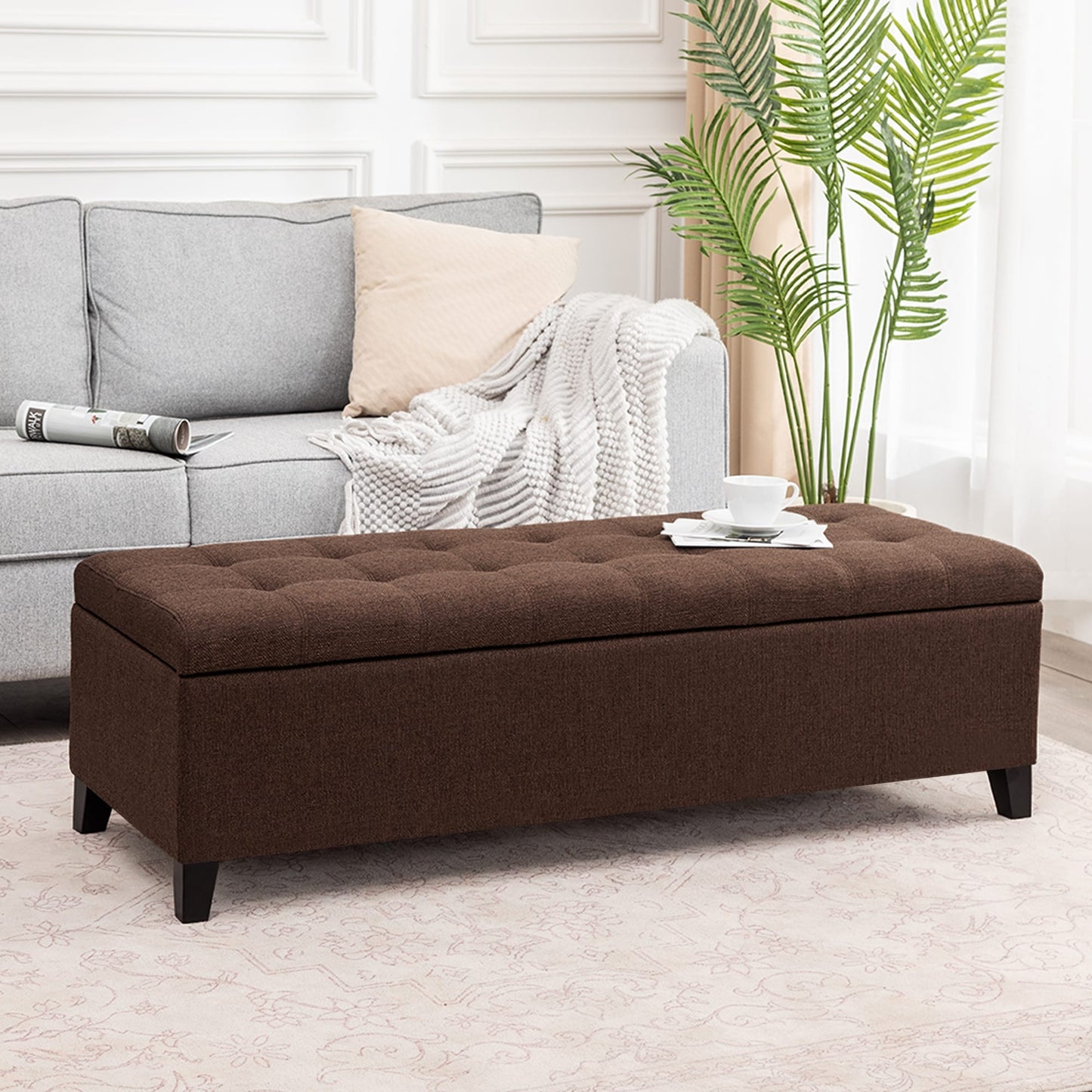 Tabouret coffre à rangement Adeco 50 en simili cuir