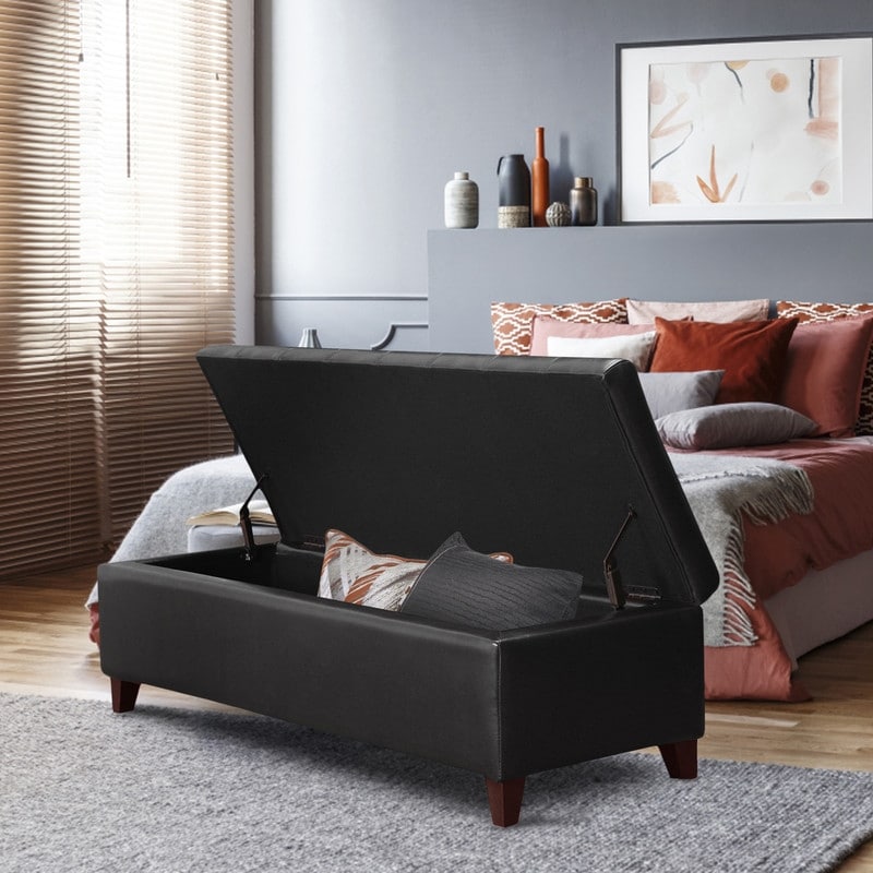Tabouret coffre à rangement Adeco 50 en simili cuir