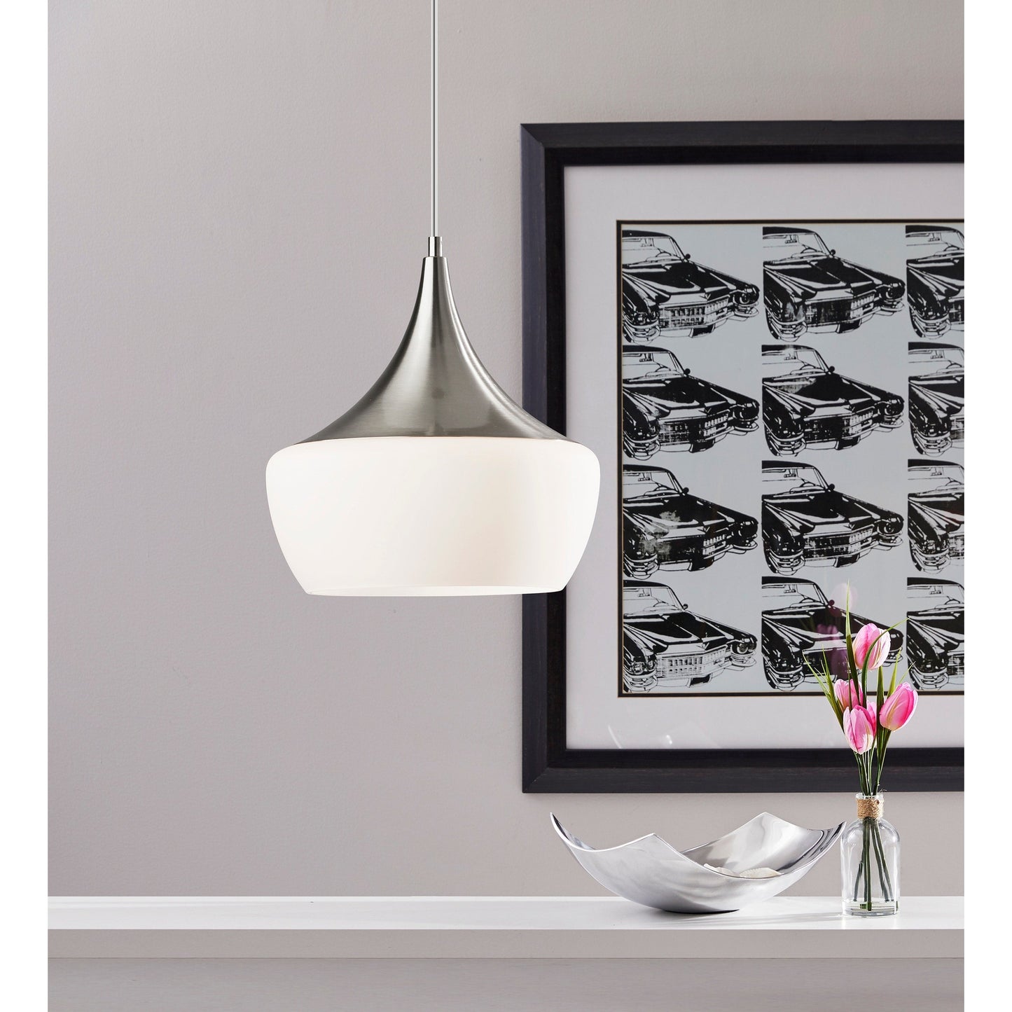 Lampe suspendue Eliza en noir ou en acier de Adesso