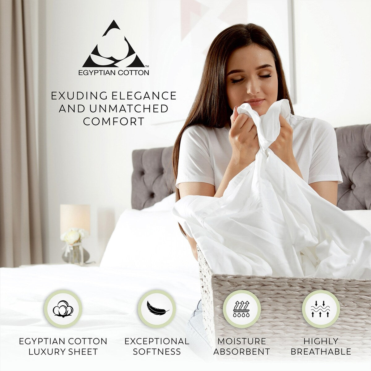 Jeu de draps en coton égyptien ultra-doux et soyeux Aireolux, 1000 fils au pouce carré