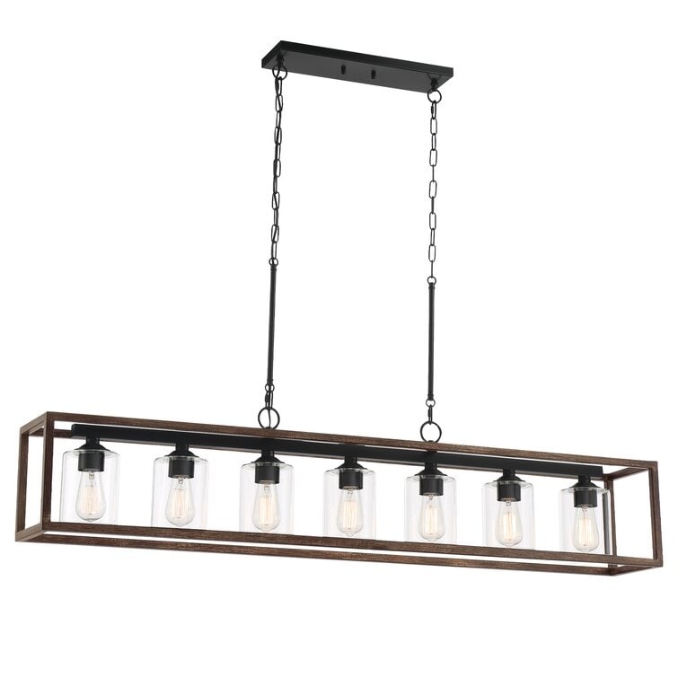 Suspension rectangulaire à 7 lumières Allegray de 52 pouces, style farmhouse, pour îlot de cuisine