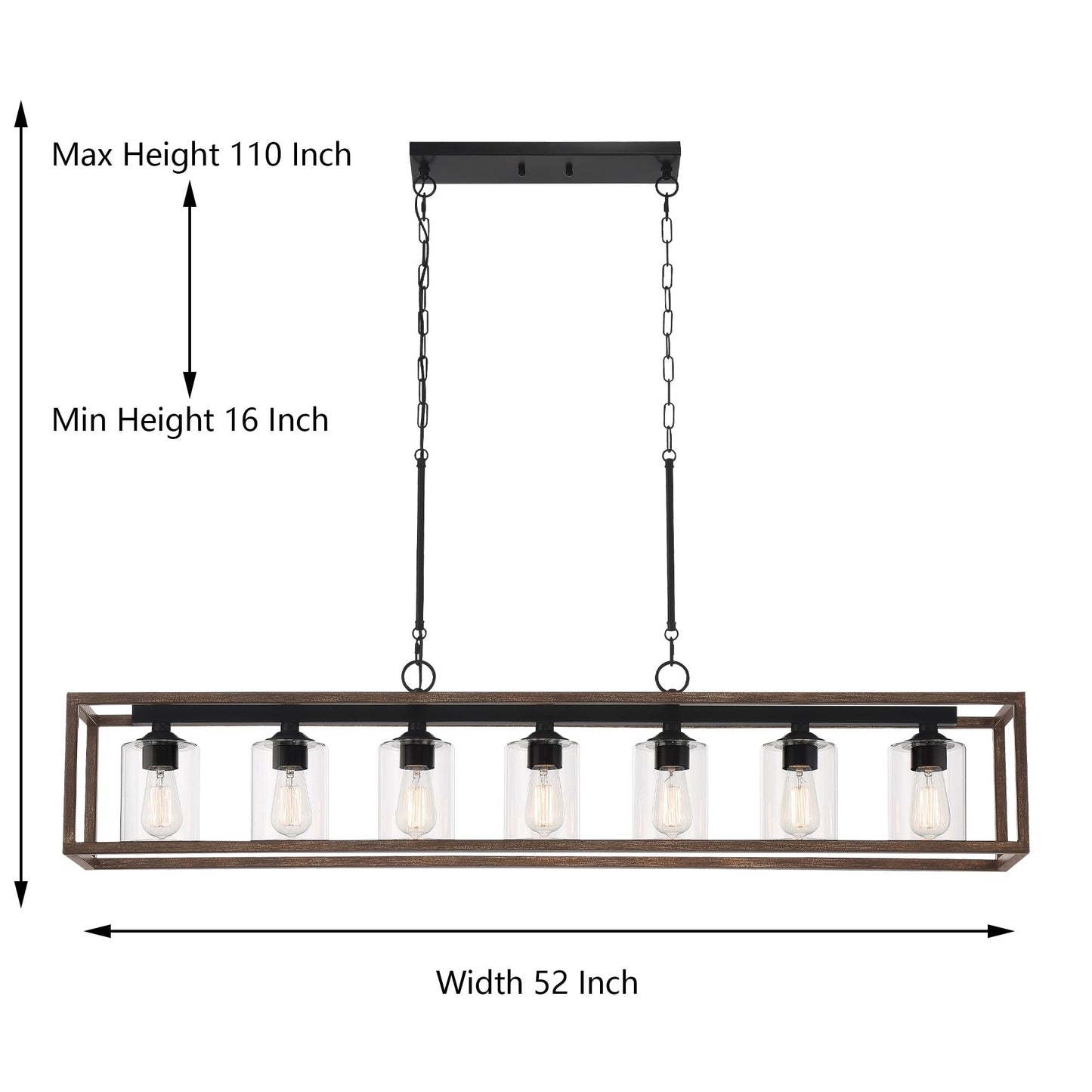 Suspension rectangulaire à 7 lumières Allegray de 52 pouces, style farmhouse, pour îlot de cuisine