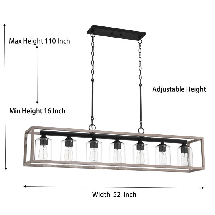 Suspension rectangulaire à 7 lumières Allegray de 52 pouces, style farmhouse, pour îlot de cuisine