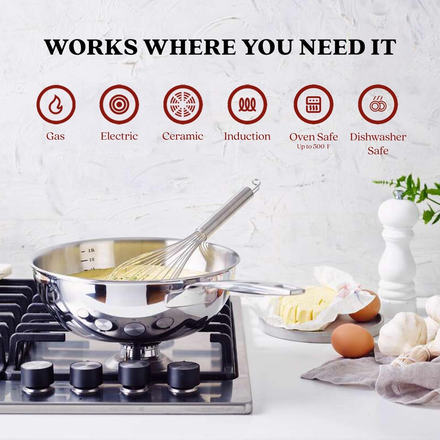 Casserole à sauce Alva Maestro en acier inoxydable 5 plis - 1,6 Qt. Non toxique