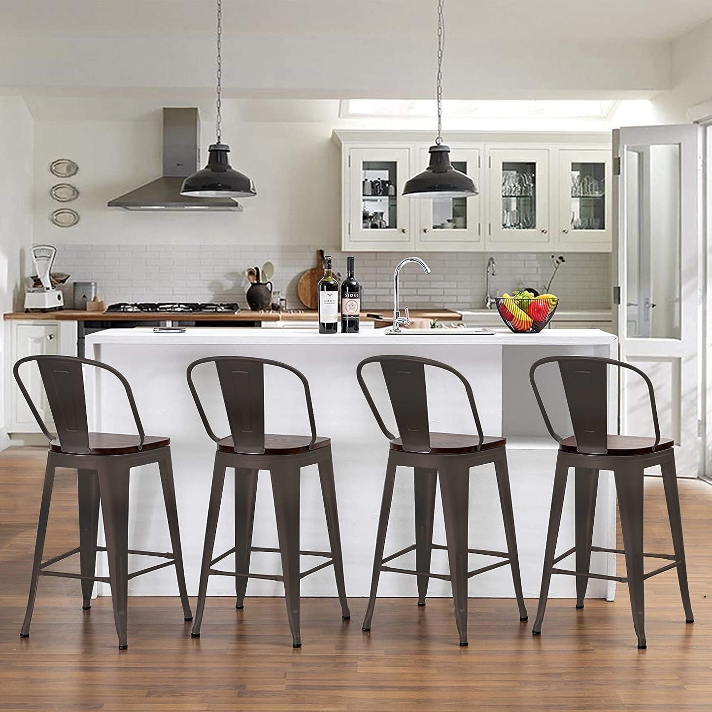 Tabourets de bar Andeworld style farmhouse, tabourets de bar hauteur comptoir, lot de 4 - Lot de 4