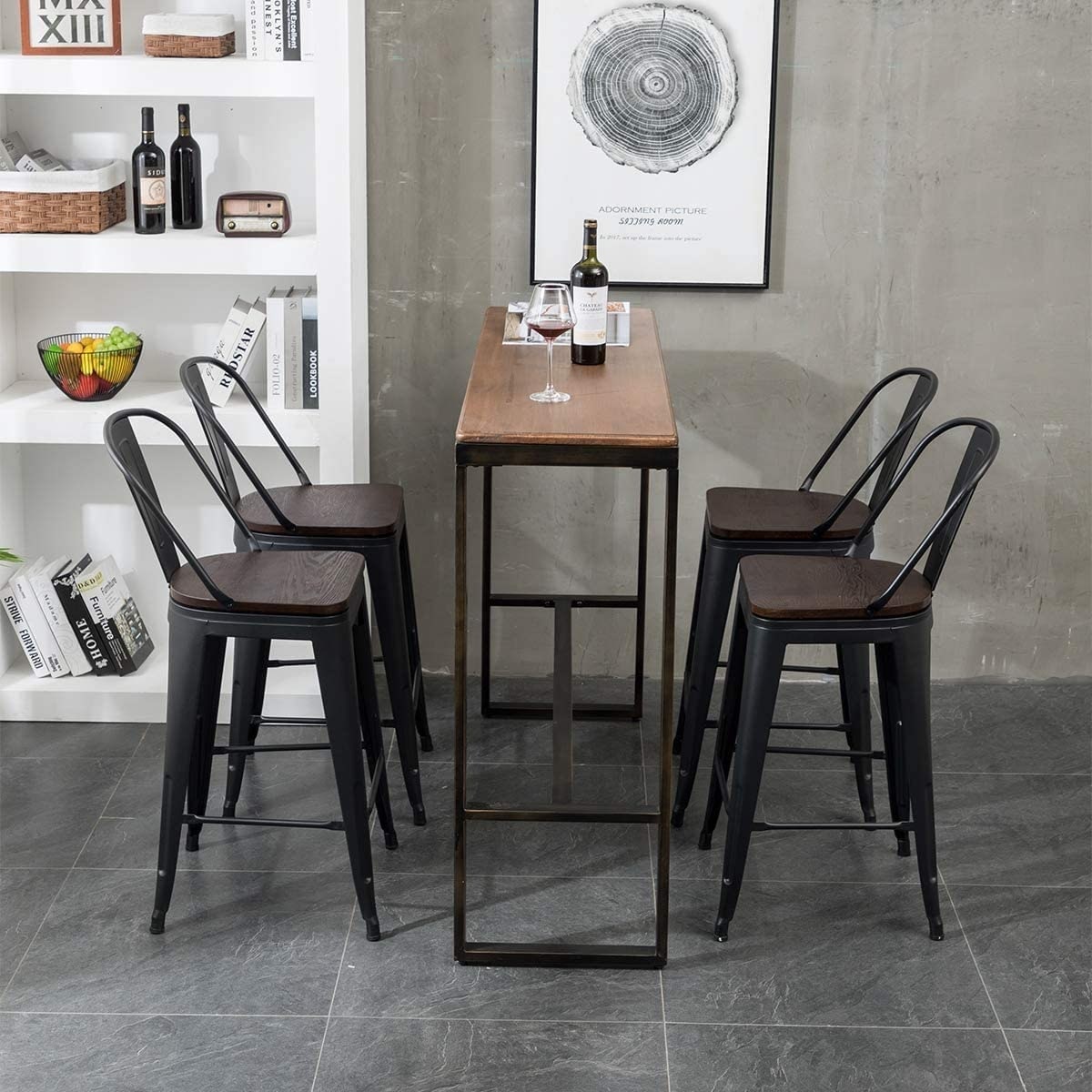 Tabourets de bar Andeworld style farmhouse, tabourets de bar hauteur comptoir, lot de 4 - Lot de 4