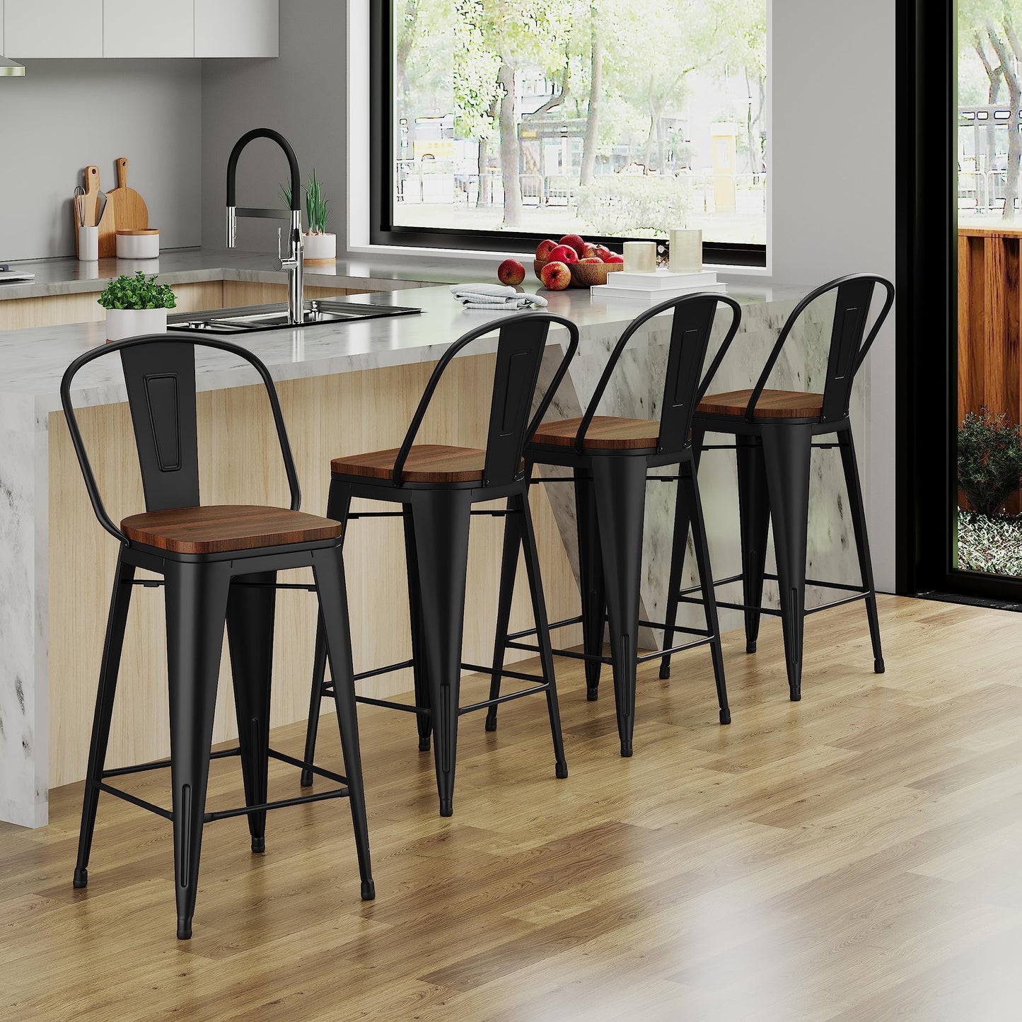 Tabourets de bar Andeworld style farmhouse, tabourets de bar hauteur comptoir, lot de 4 - Lot de 4