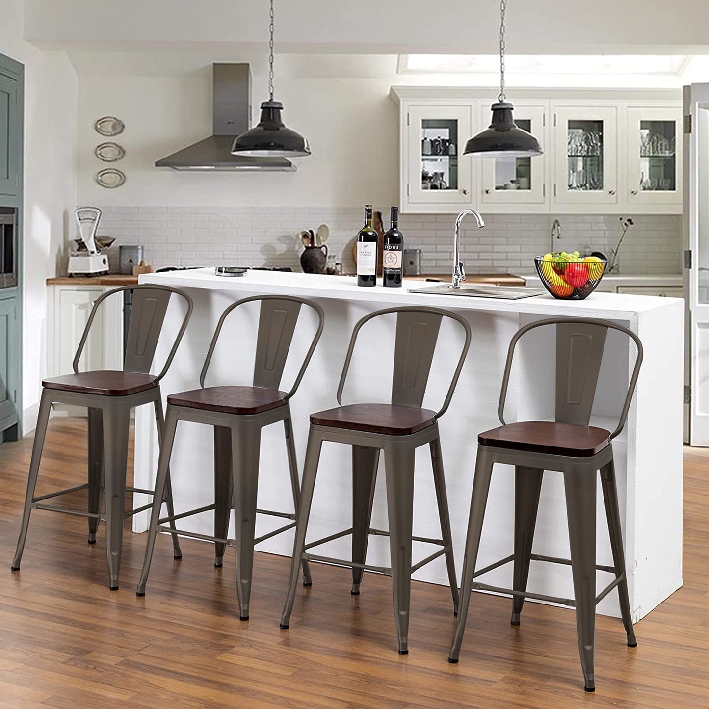 Tabourets de bar Andeworld style farmhouse, tabourets de bar hauteur comptoir, lot de 4 - Lot de 4