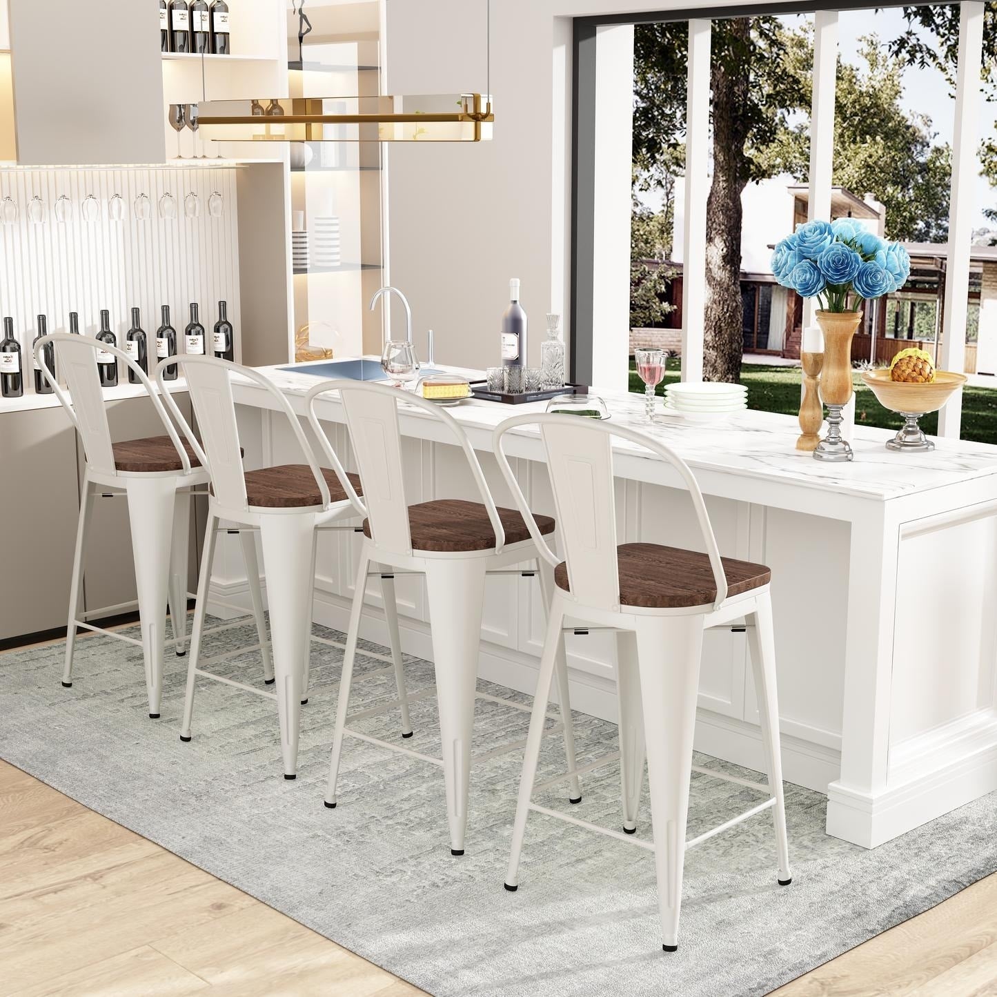 Tabourets de bar Andeworld style farmhouse, tabourets de bar hauteur comptoir, lot de 4 - Lot de 4