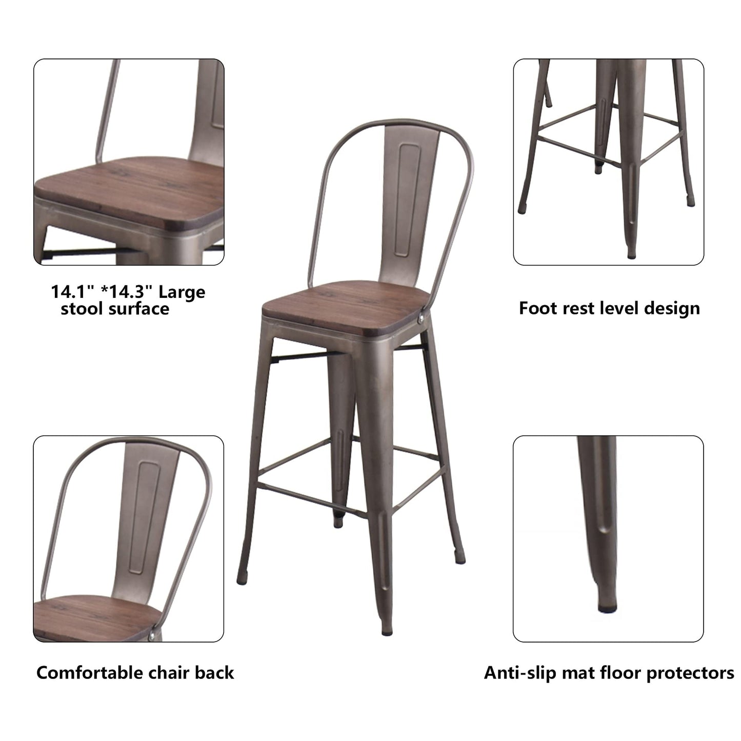Tabourets de bar Andeworld style farmhouse, tabourets de bar hauteur comptoir, lot de 4 - Lot de 4