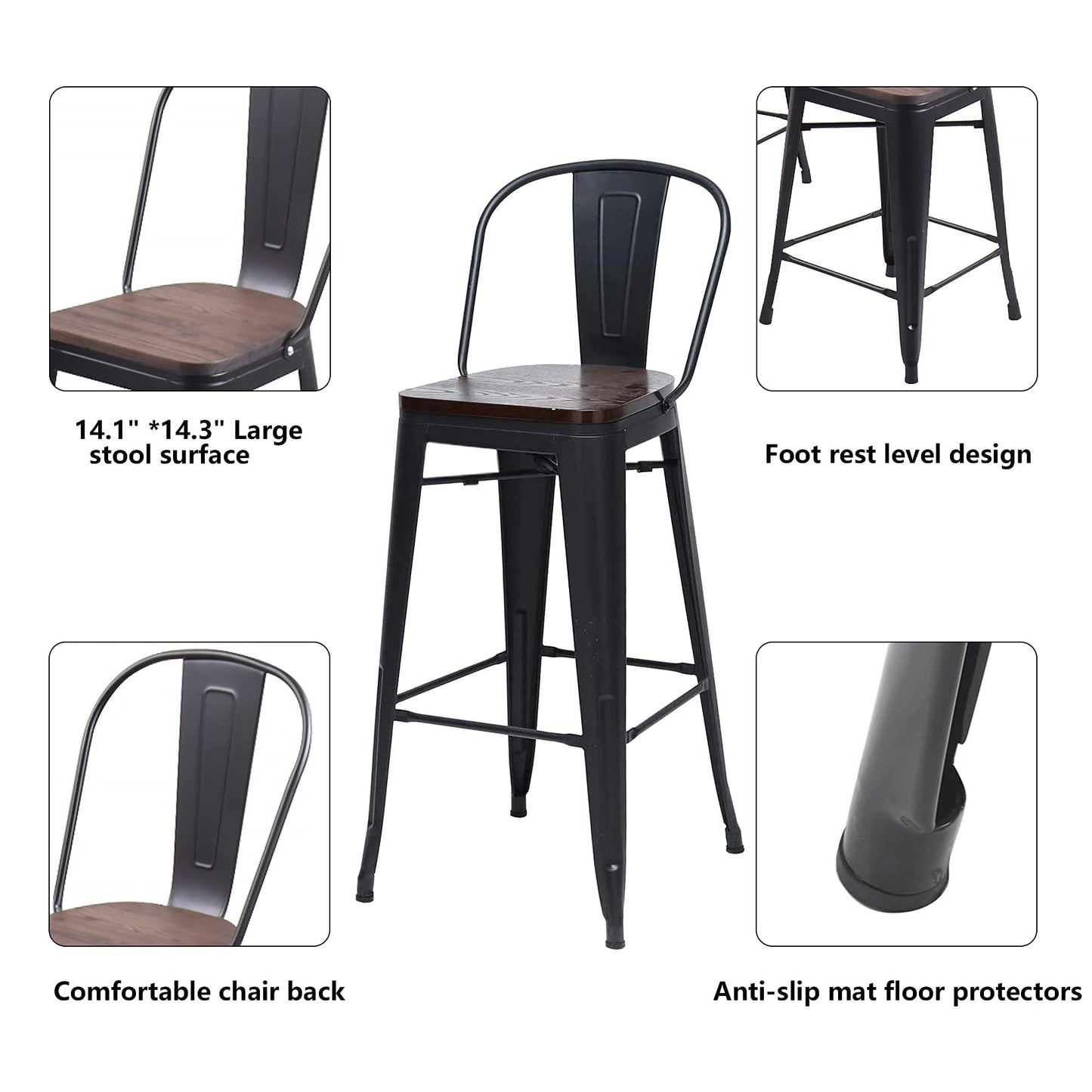 Tabourets de bar Andeworld style farmhouse, tabourets de bar hauteur comptoir, lot de 4 - Lot de 4