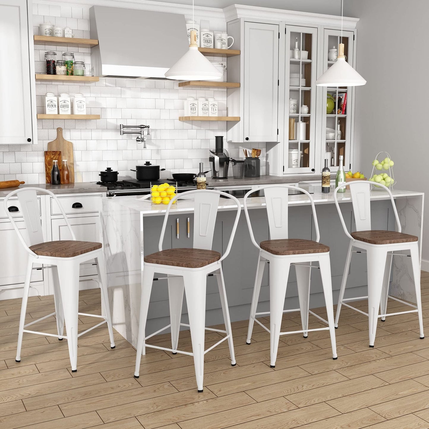 Tabourets de bar Andeworld style farmhouse, tabourets de bar hauteur comptoir, lot de 4 - Lot de 4