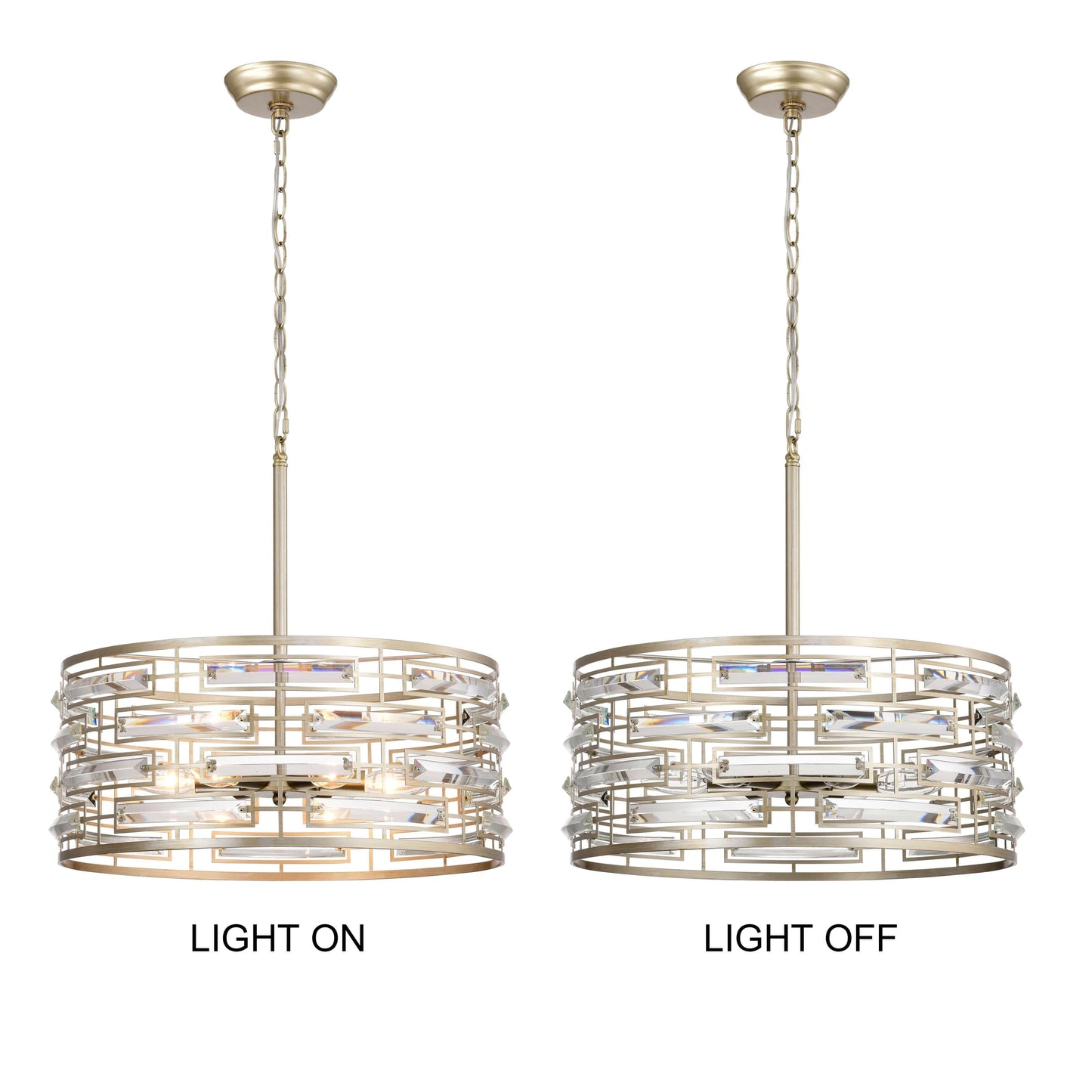 Suspension Anita avec abat-jour tambour et prismes en verre transparent