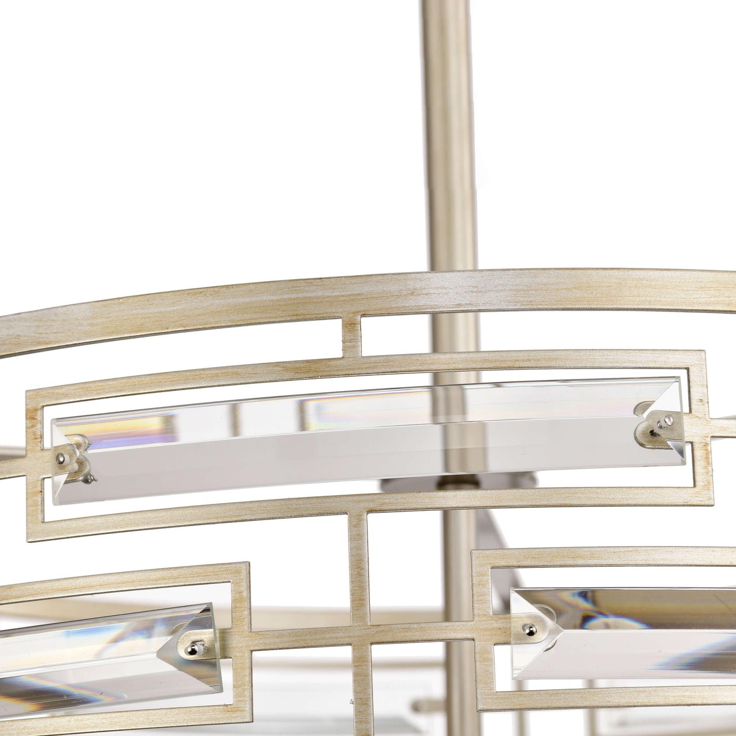 Suspension Anita avec abat-jour tambour et prismes en verre transparent