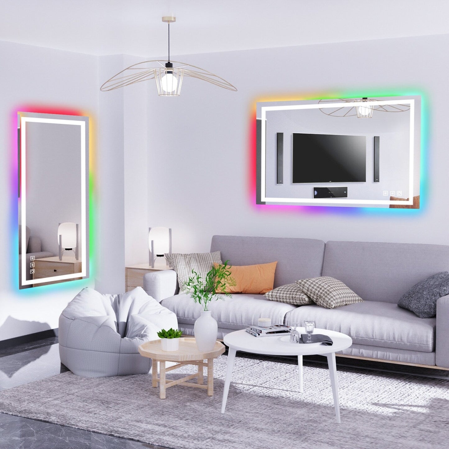 Miroir de salle de bain antibuée avec rétroéclairage RGB et éclairage LED frontal