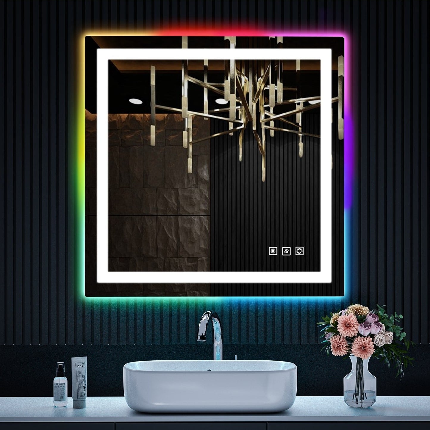 Miroir de salle de bain antibuée avec rétroéclairage RGB et éclairage LED frontal