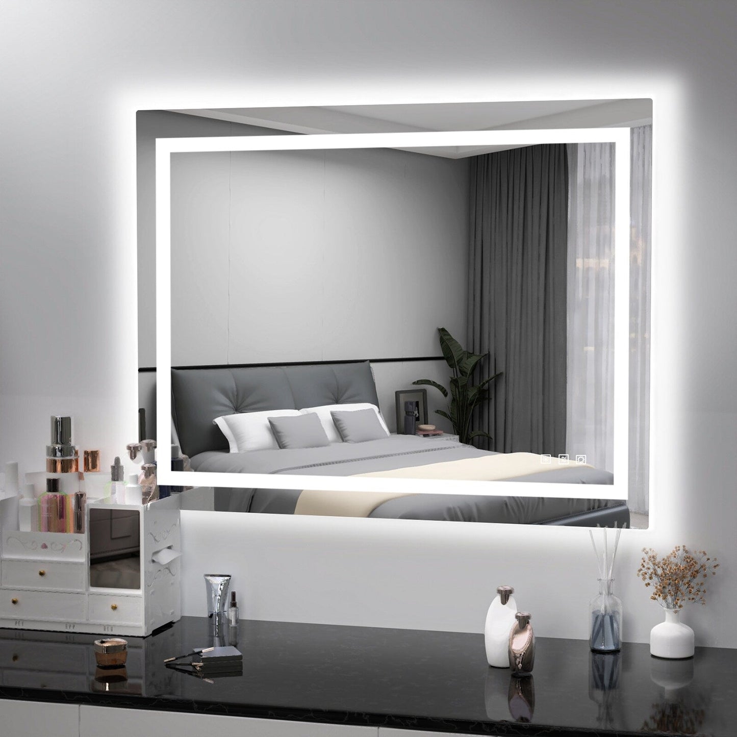 Miroir de salle de bain antibuée avec rétroéclairage RGB et éclairage LED frontal