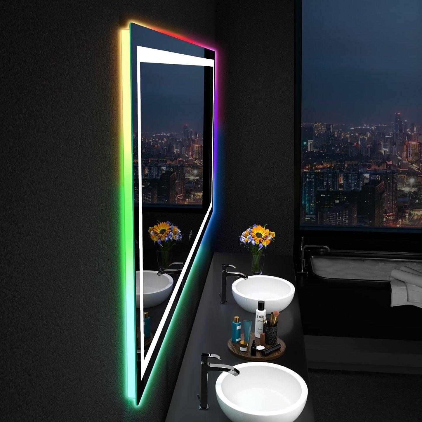 Miroir de salle de bain antibuée avec rétroéclairage RGB et éclairage LED frontal