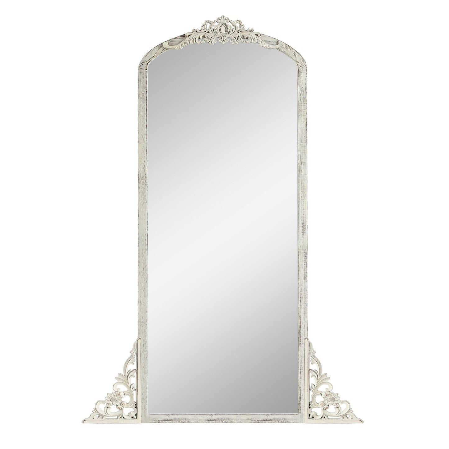 Grand miroir de sol en bois massif sculpté avec arche