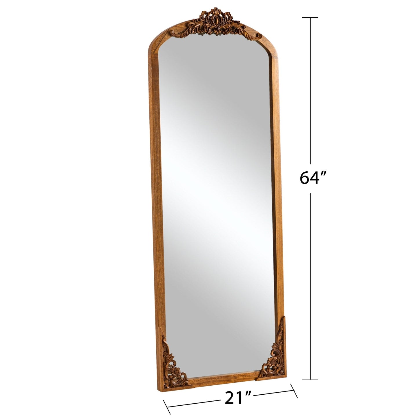 Grand miroir de sol en bois massif sculpté avec arche
