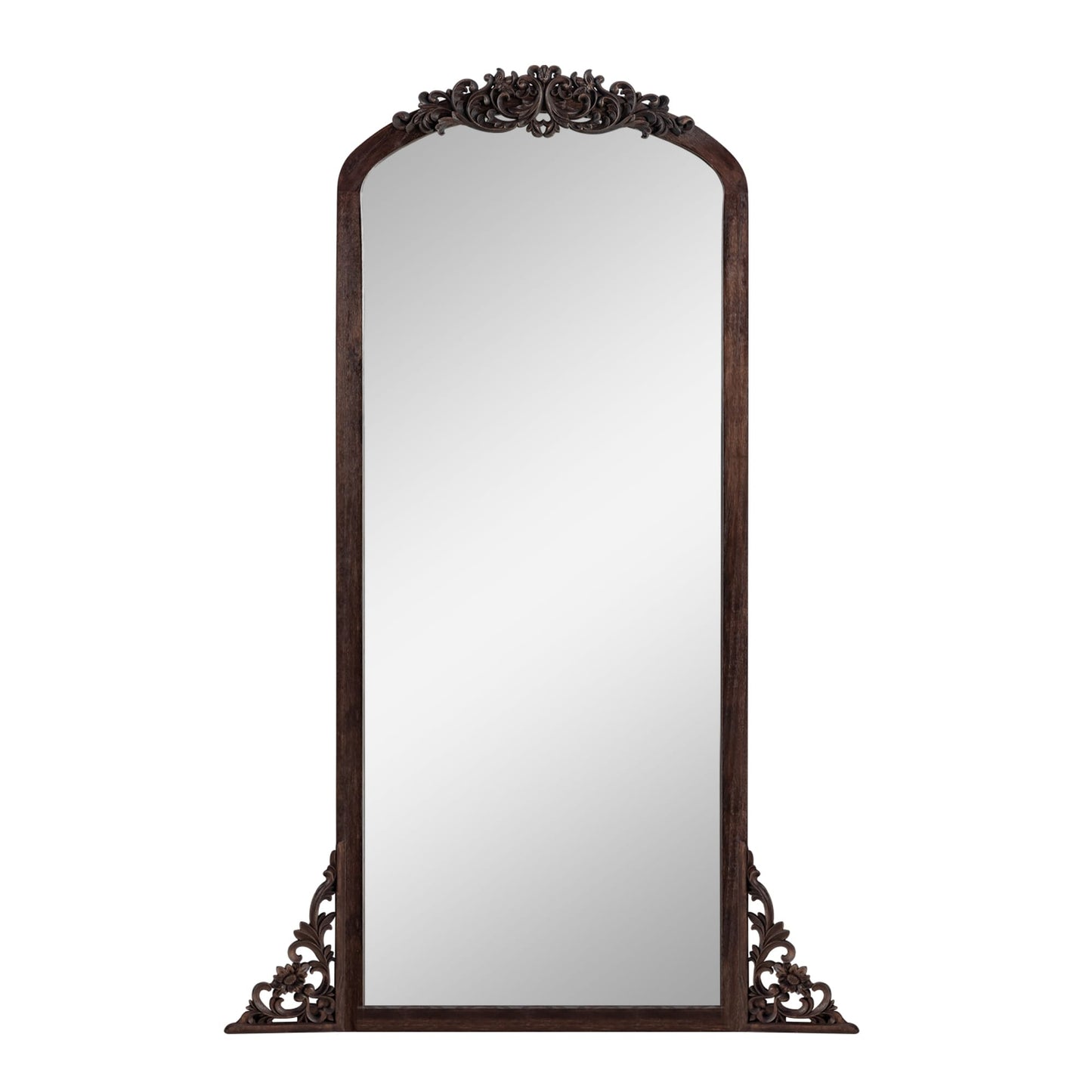 Grand miroir de sol en bois massif sculpté avec arche