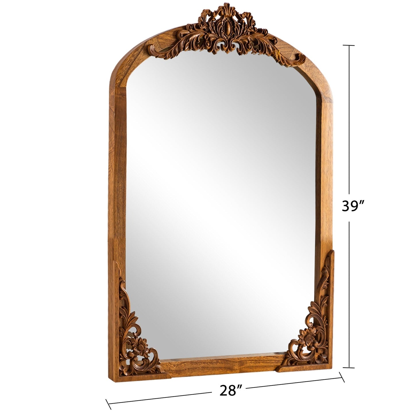 Grand miroir de sol en bois massif sculpté avec arche