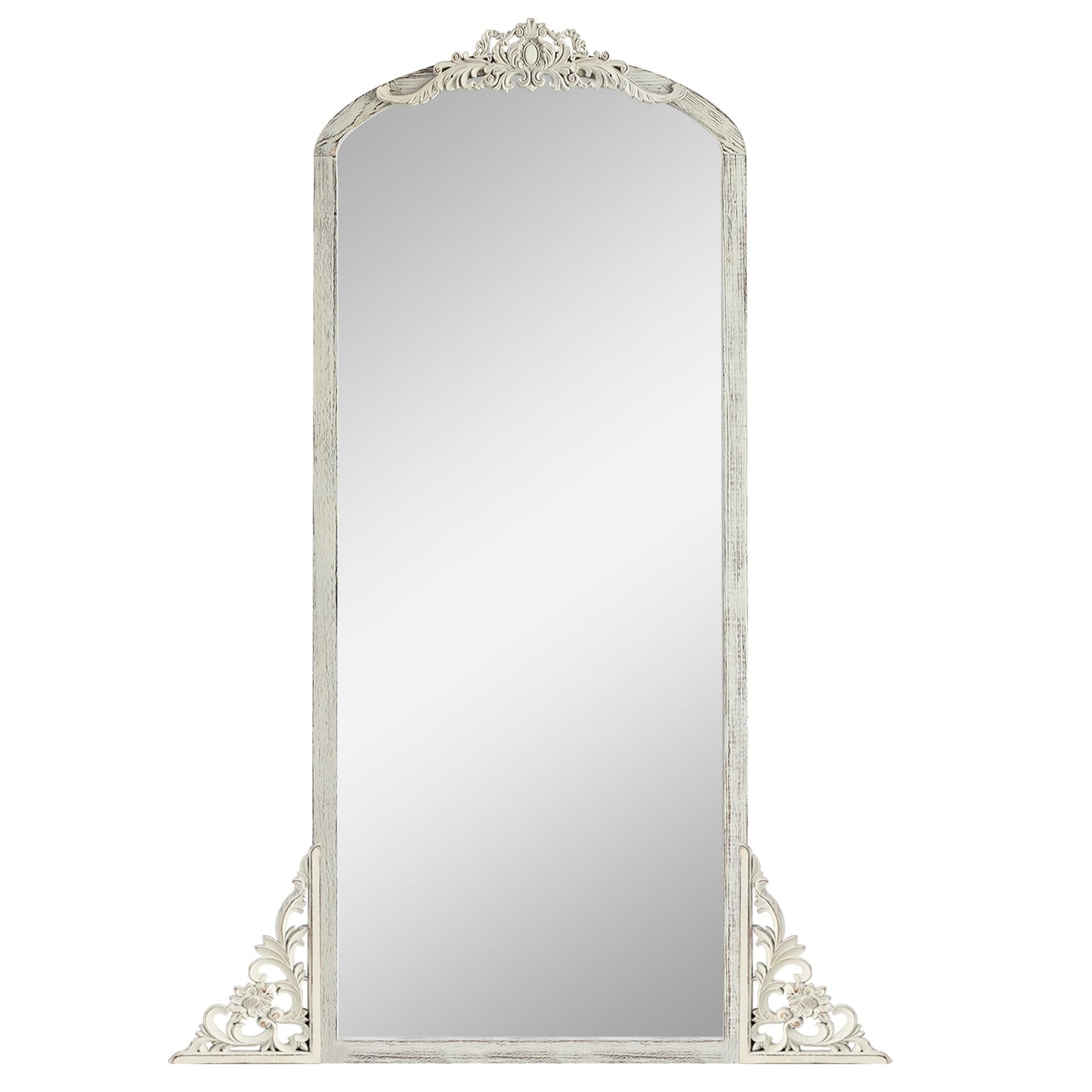 Grand miroir de sol en bois massif sculpté avec arche
