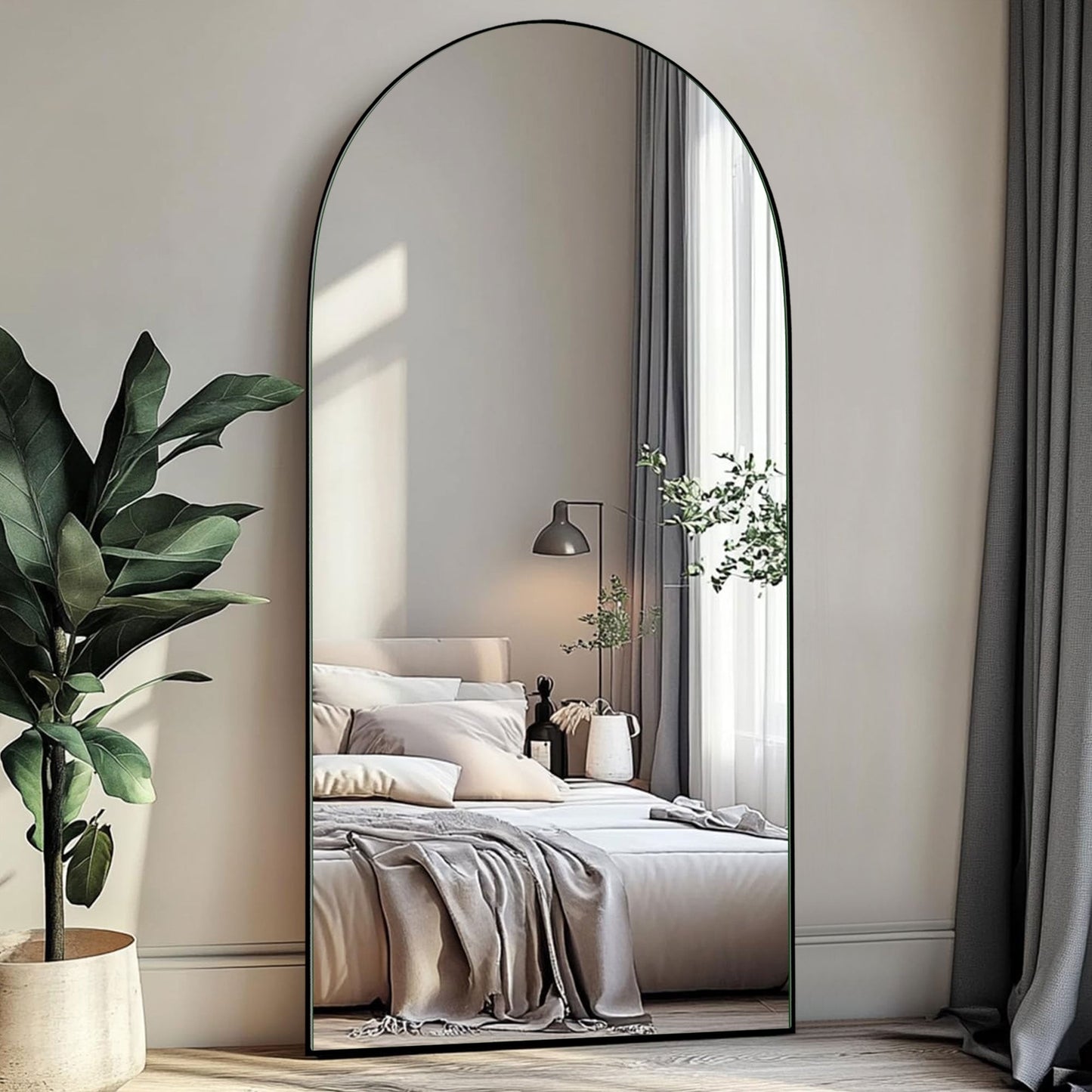 Grand miroir de sol en bois avec arche, miroir mural