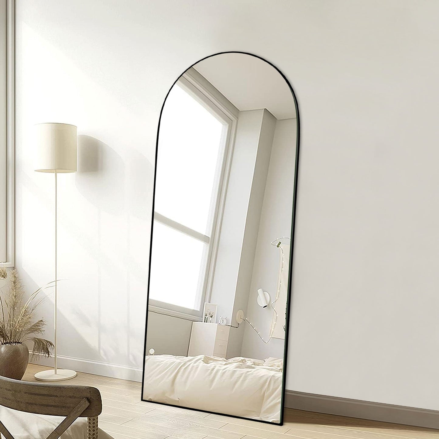 Grand miroir de sol en bois avec arche, miroir mural